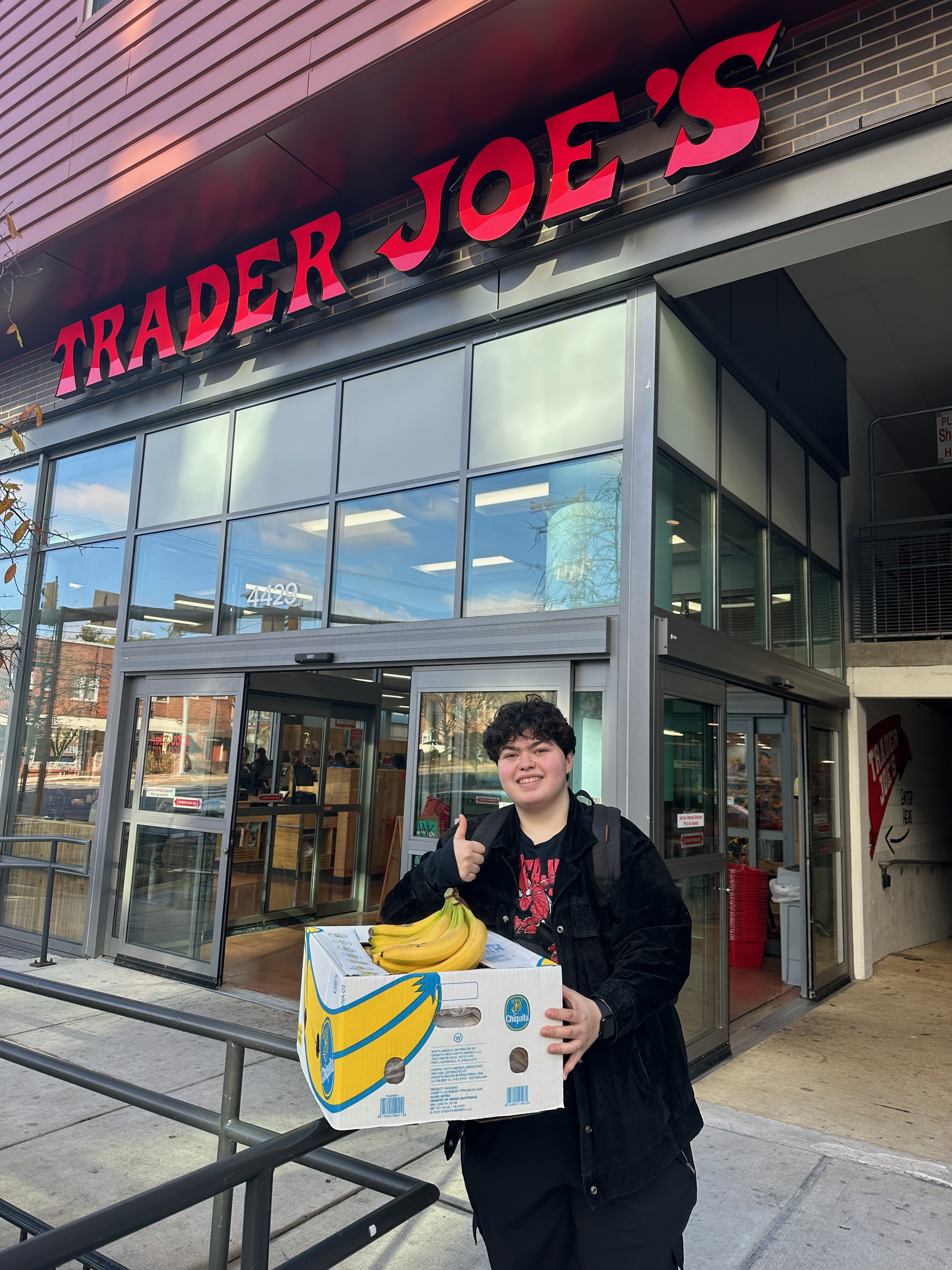 Picking up donated bananas from Trader Joe's