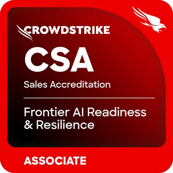 CrowdStrike CSA Sales Accreditation badge for Frontier AI Readiness and Resilience, Associate level.